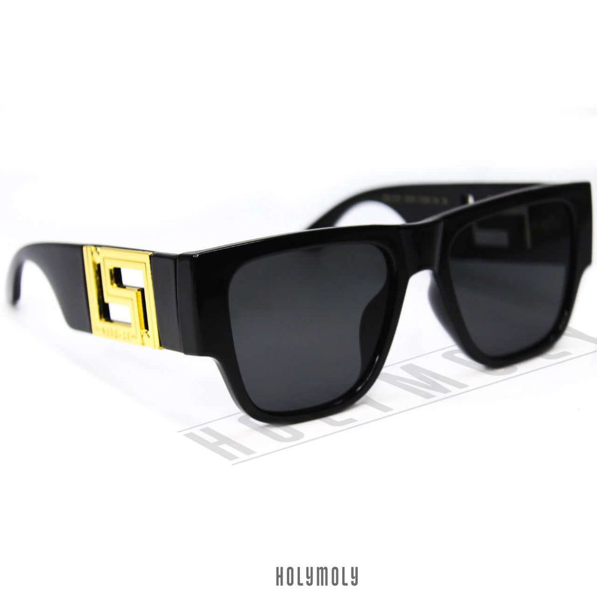 New VERSACE Sunglasses Gold Metal Greca Logo Rectangle Black Gray Greca Navigator Sunglasses Black,Gold | VERSACE US main image 4