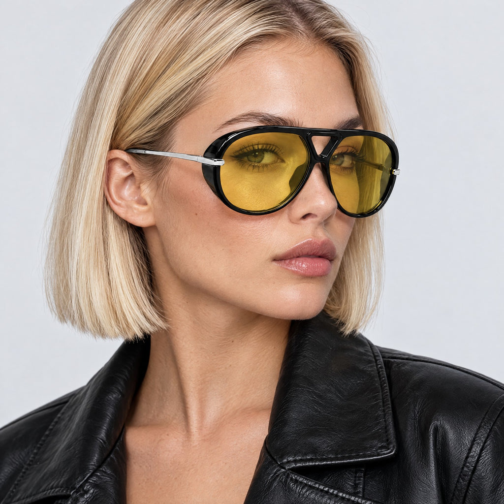 Bottega Veneta BV1273S Black Yellow on model