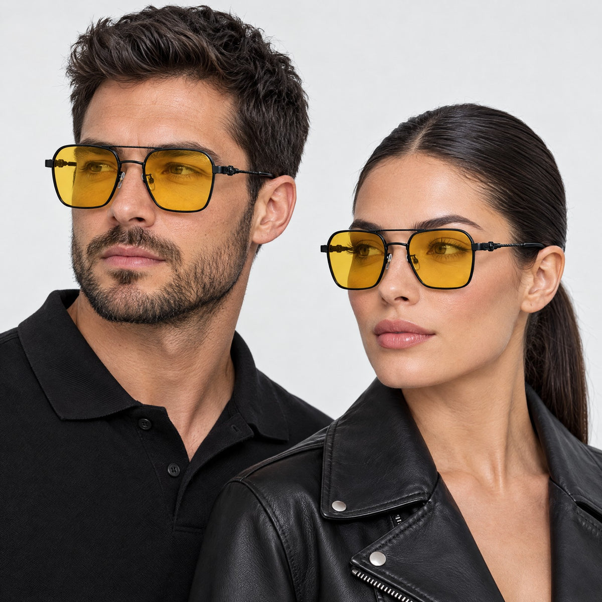 Cartier Santos Square Sunglasses Black Yellow on model