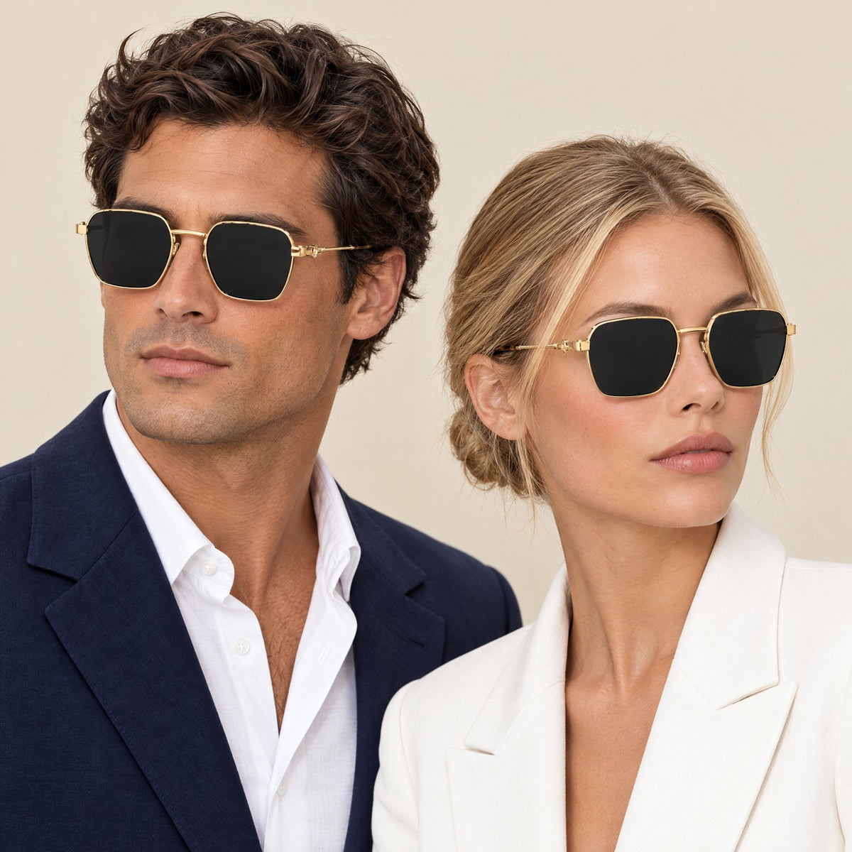 Cartier Santos Square Sunglasses Gold Black on model