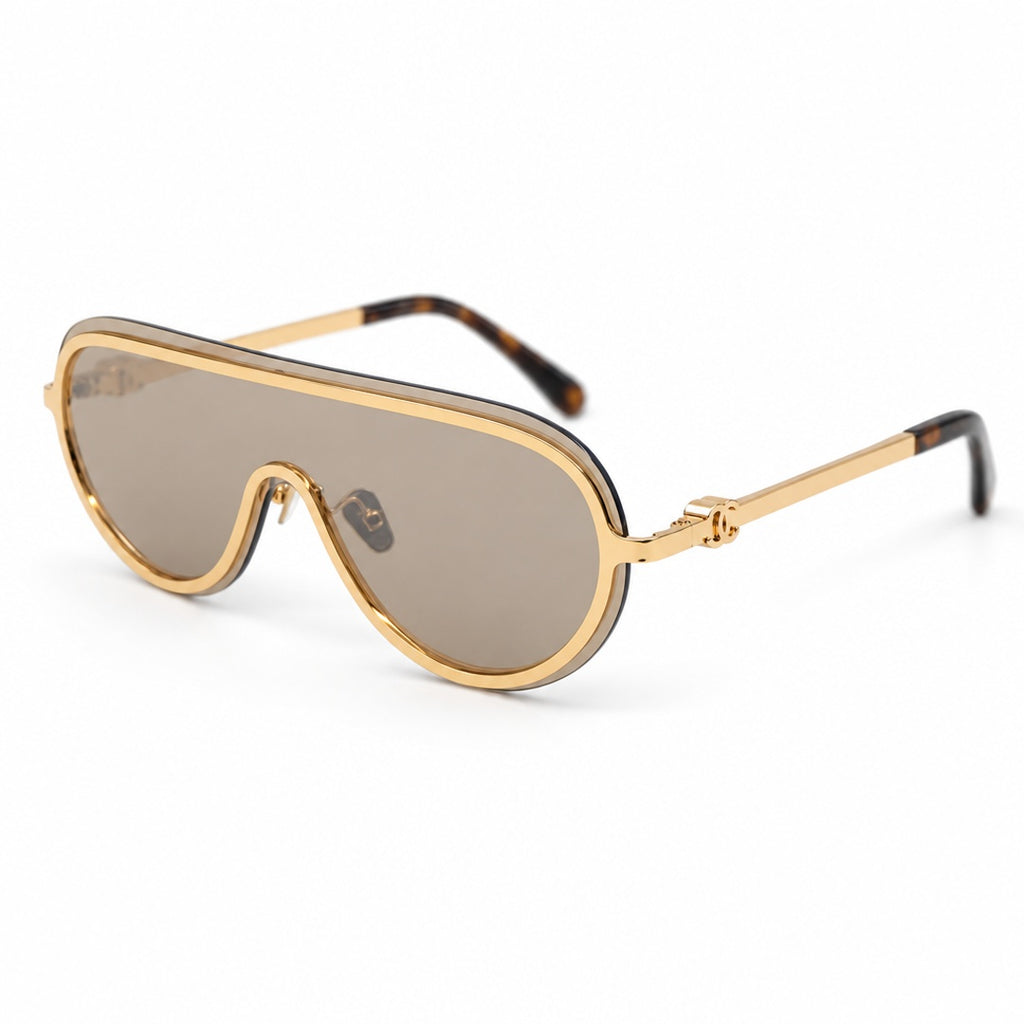 Chanel Mask Shield Sunglasses Sunglasses – Gold Brown
