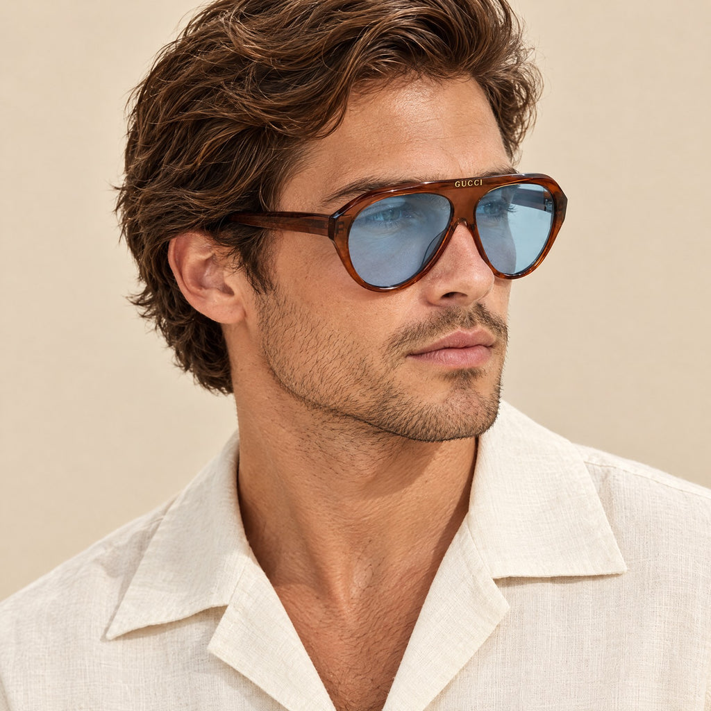 Gucci GG0479S Brown Blue on model