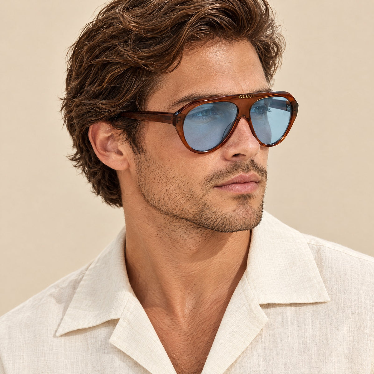 Gucci GG0479S Brown Blue on model