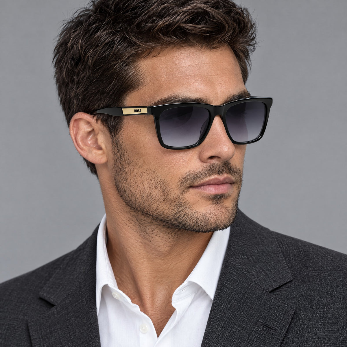 Hugo Boss Square Sunglasses Black Gradient on model