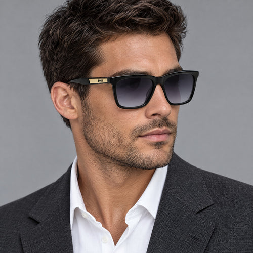 Hugo Boss Square Sunglasses Black Gradient on model
