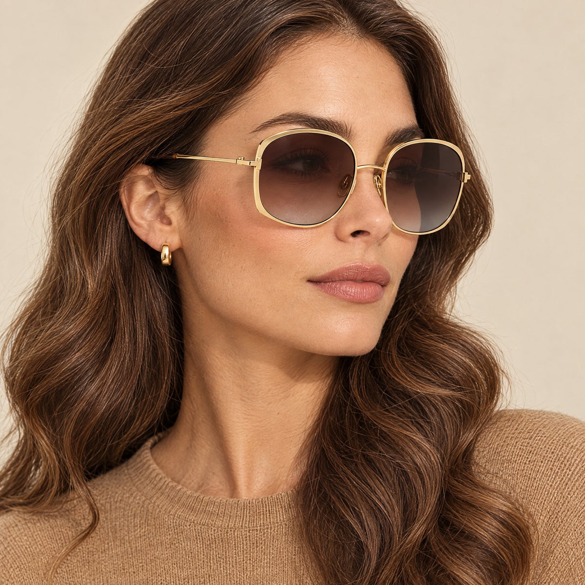 Tom Ford Butterfly Metal Sunglasses Gold Brown Gradient on model