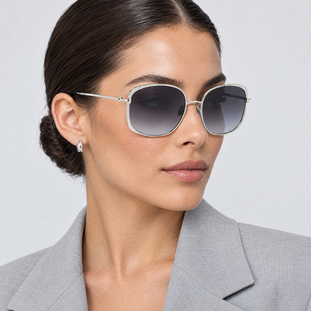 Tom Ford Butterfly Metal Sunglasses Silver Grey Gradient on model