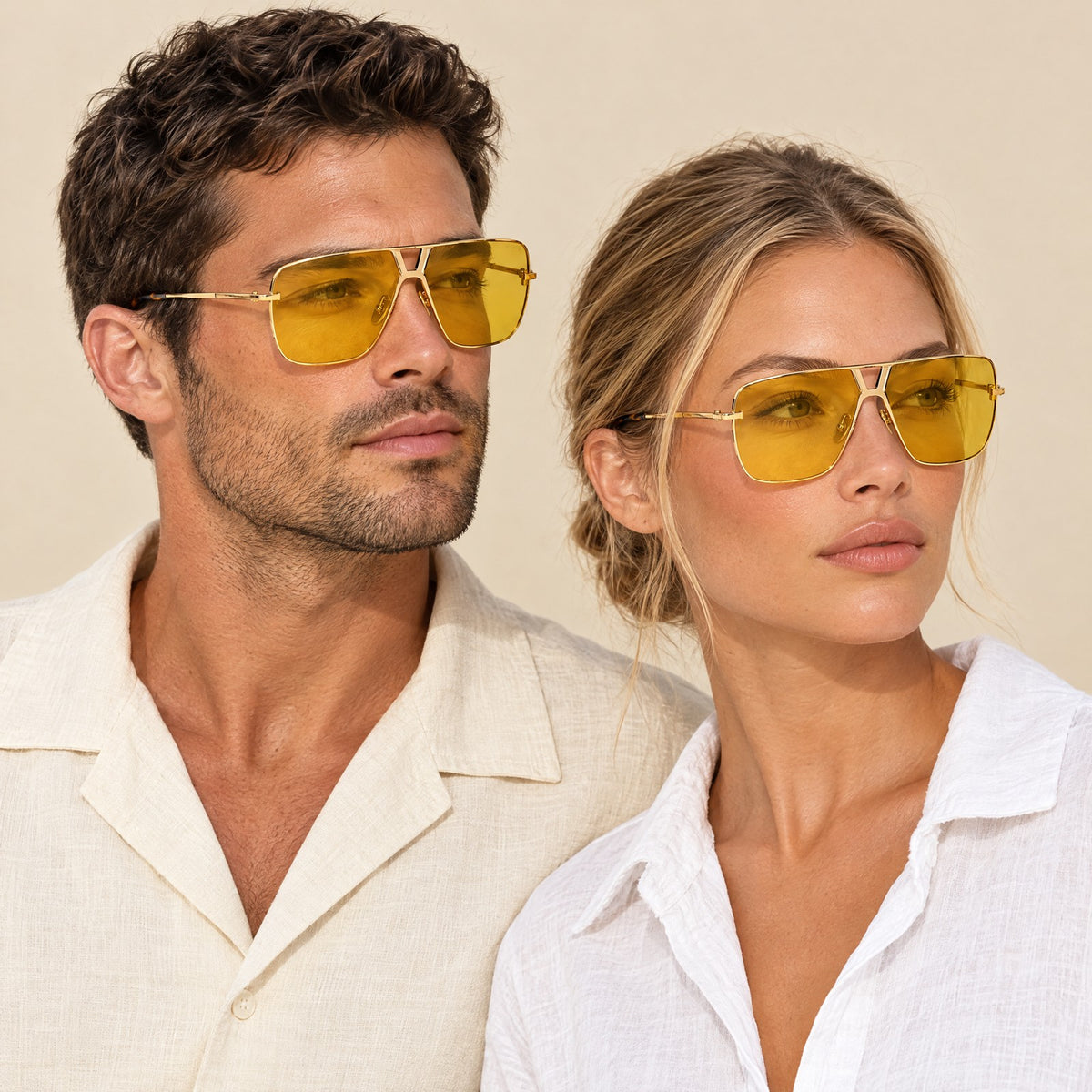 Tom Ford Navigator Shield Sunglasses Gold Yellow on model